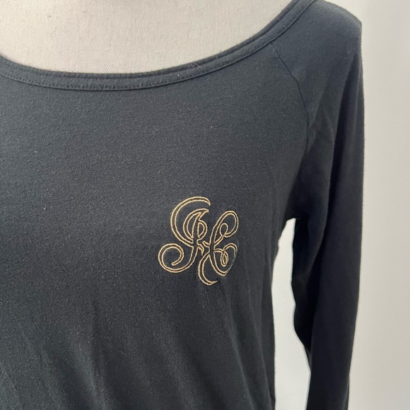 Vintage Y2K Juicy Couture Black and Gold Boat Neck Long Sleeve Top - Size S - Picture 6 of 6